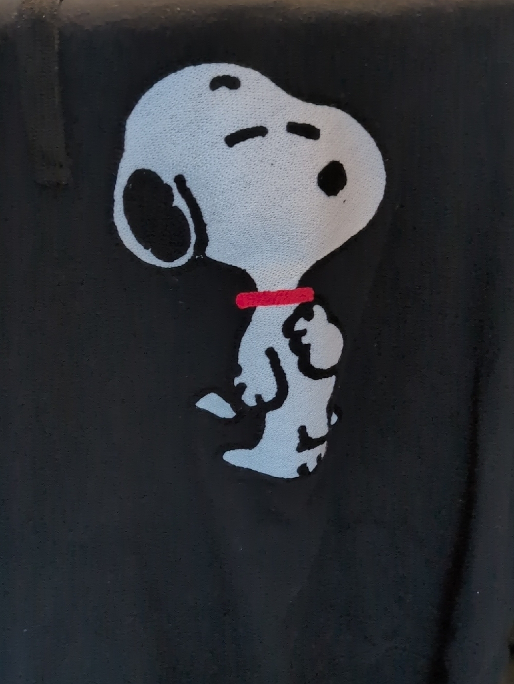 Snoopy Graphic Black  sweatshirt with Red Collar Accent
